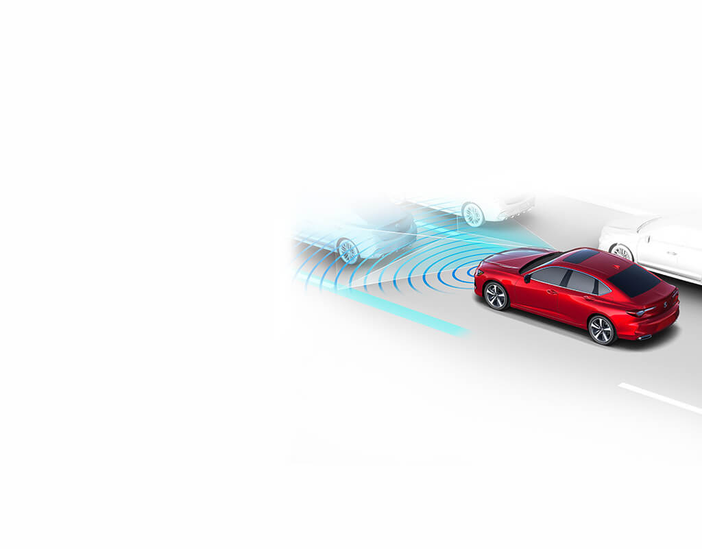 2023 Red Acura TLX Sedan with Traffic Jam Assist Safety Diagram